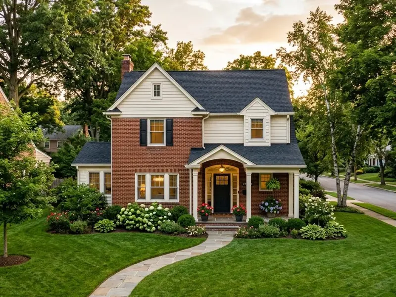 Pennsylvania family home of brick and siding with a clean new dark shingle roof